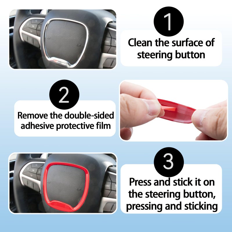 VANEST Central Control Steering Button Frame Trim Compatible with Dodge Challenger Durango 2015-2025, Car Interior Decoration Accessories (Red) - Image 5