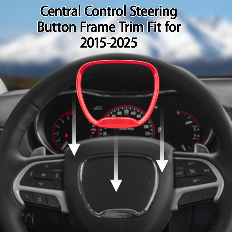 VANEST Central Control Steering Button Frame Trim Compatible with Dodge Challenger Durango 2015-2025, Car Interior Decoration Accessories (Red) - Image 2