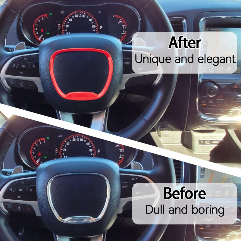 VANEST Central Control Steering Button Frame Trim Compatible with Dodge Challenger Durango 2015-2025, Car Interior Decoration Accessories (Red) - Image 4