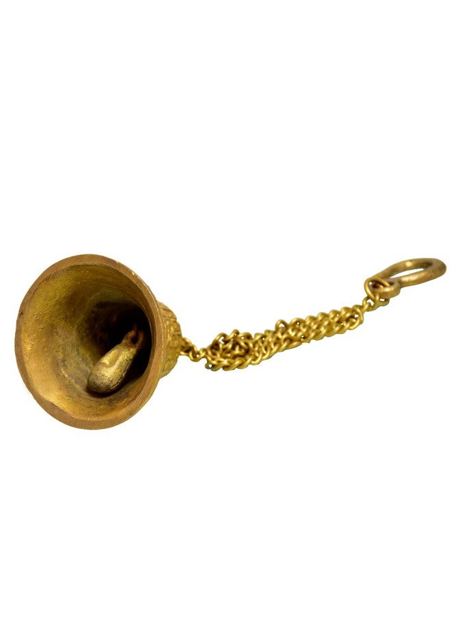 Purpledip Brass Hanging Bell: Gold Color Chime for Home Temple, Door, Hallway, Porch Or Balcony; Unique Decor Gift, Chain Length 15 Inches (10783) - Image 2