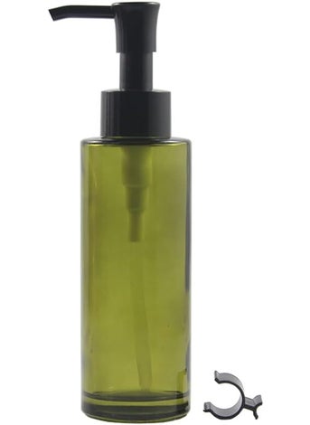 Elandy 100ML/3.4oz Empty Green Frosted Glass Lotion Pump Bottle Jars with Black Pump Head Makeup Cleansing Oil Packing Container Cosmetic Soap Travel Dispenser for Essential Oil Lotion Cream 