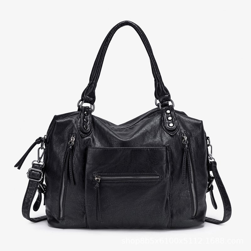 Vintage Large Capacity Tote Bag for Women PU Leather Shoulder Crossbody Handbag - Image 4