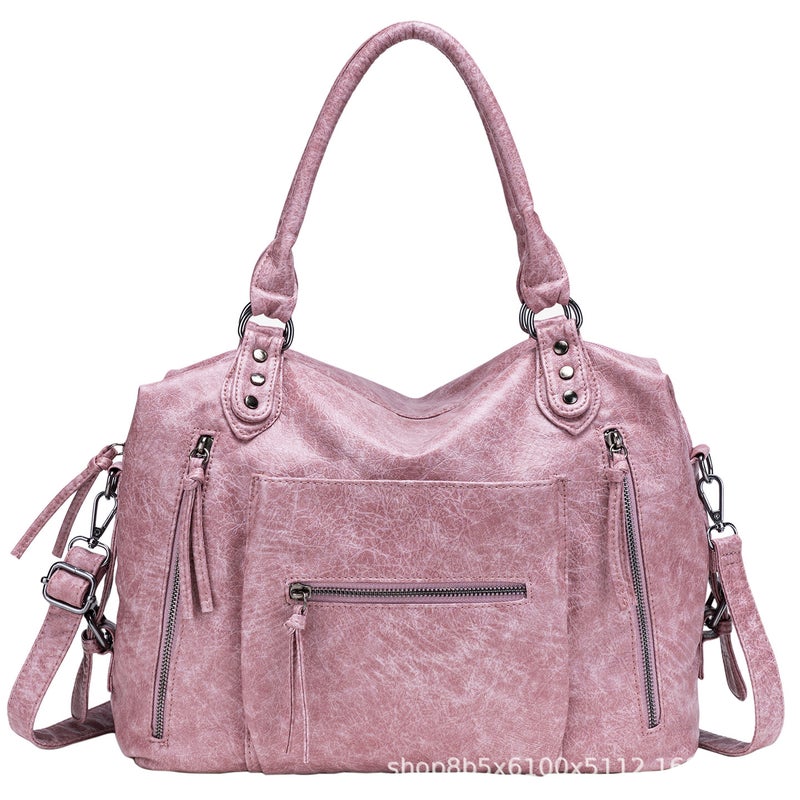 Vintage Large Capacity Tote Bag for Women PU Leather Shoulder Crossbody Handbag - Image 5