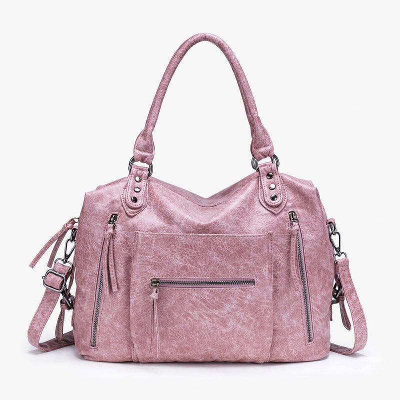 Vintage Large Capacity Tote Bag for Women PU Leather Shoulder Crossbody Handbag - Image 1