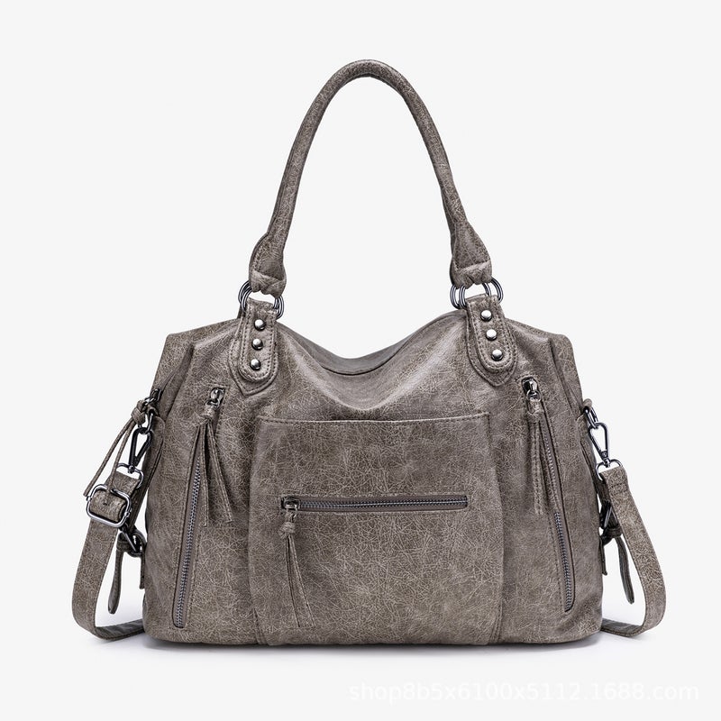 Vintage Large Capacity Tote Bag for Women PU Leather Shoulder Crossbody Handbag - Image 3