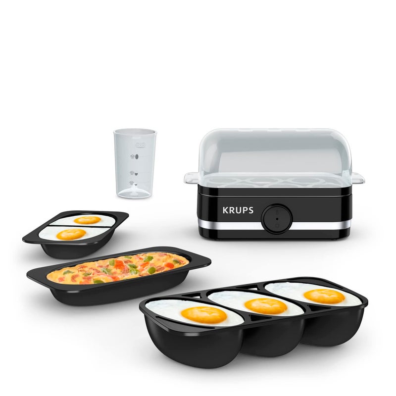 Krups KRUPS Simply Electric Plastic and Stainless Steel Egg Cooker 6 Eggs 400 Watts Hard Medium and Soft Boiled Poached Scrambled Omelets Rapid Cook Black 