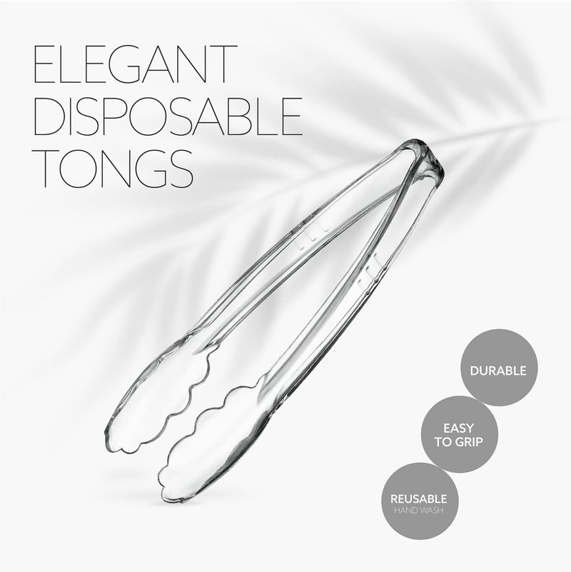 PLASTICPRO [Clear Tongs 9'' Inches] 9'' Serving Tongs Heavy Duty Reusable Kitchen and BBQ Clear Serving Tong for party's, Caterings, Events, Buffet, Weddings, And every Day use Pack of 12 - Image 5