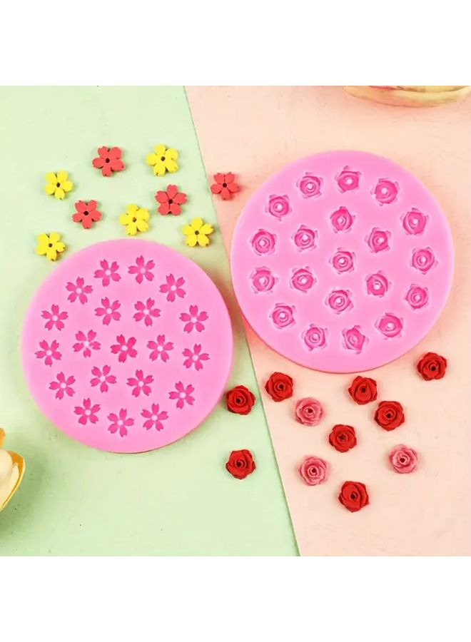 قوالب سيليكون صغيرة رمادية اللون على شكل زهرة الكرز والورد، ديكورات DIY لكيك الموس والحلويات - Image 4