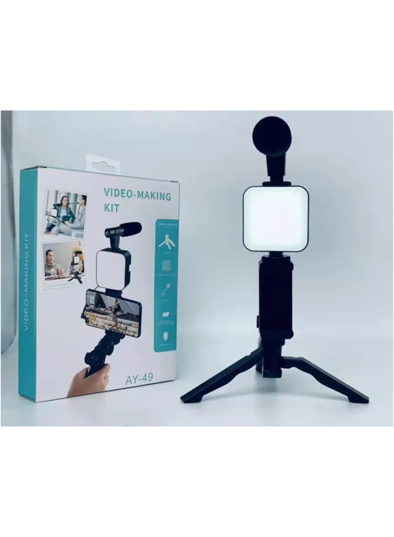 Video Making Kit for Live Streaming (1 Tripod + 1 LED Flash + 1 Micro + 1 Holder + Remote Control) Compatible with All Smartphones AY-49  - Image 3