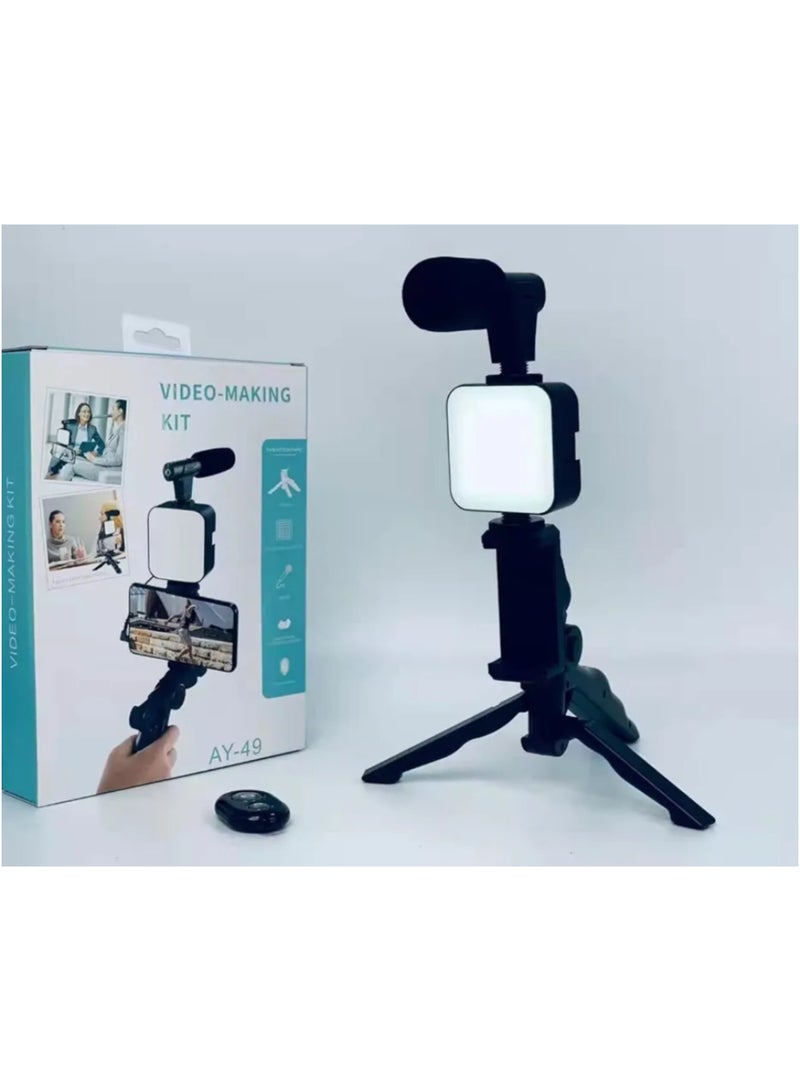 Video Making Kit for Live Streaming (1 Tripod + 1 LED Flash + 1 Micro + 1 Holder + Remote Control) Compatible with All Smartphones AY-49  - Image 5