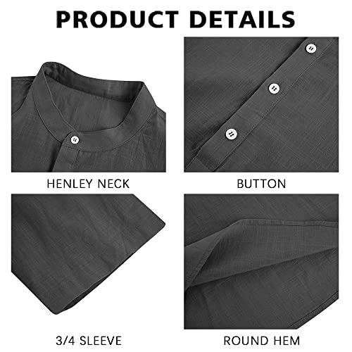 Ryannology Mens Linen Shirts Henley 3/4 Sleeve Casual Cotton T-Shirt Regular-Fit Lightweight Beach Yoga Tunic Tops - Image 2