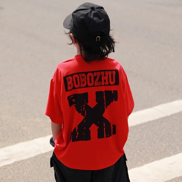 Cartoon Heavyweight Pure Cotton Short-Sleeve T-Shirt For Older Children, Summer Trendy Brand Boys' Loose Half-Sleeve Top, 2026 New Model - Image 1