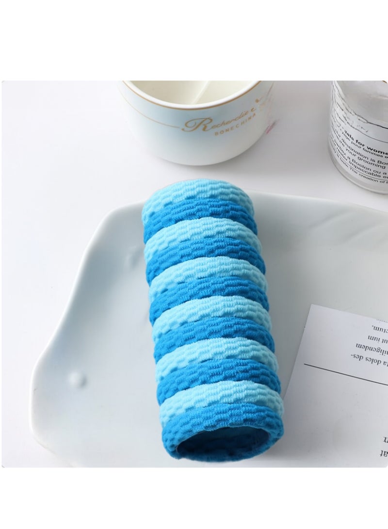 Hand Made Set of 12 Hair Ties (6 Blue  + 6 Sky blue ) – 2 Cards Pack - Image 1