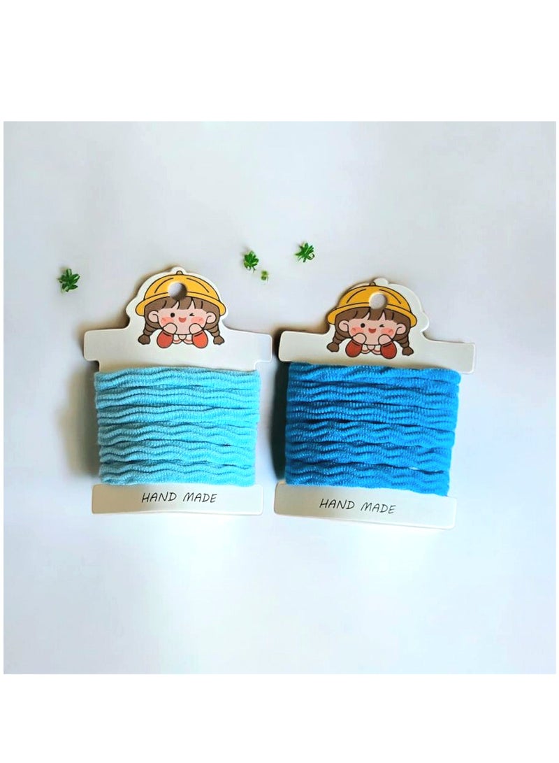 Hand Made Set of 12 Hair Ties (6 Blue  + 6 Sky blue ) – 2 Cards Pack - Image 5