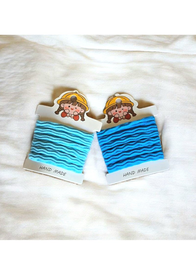 Hand Made Set of 12 Hair Ties (6 Blue  + 6 Sky blue ) – 2 Cards Pack - Image 4
