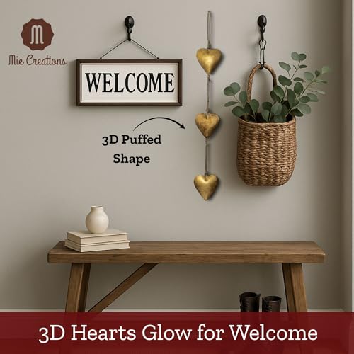 Mie Creations Vintage Metal Heart Wall Hanging Art, Gold Hearts Shaped Bedroom Wall Decor | Anniversary Decorations for Couples, Farmhouse Country Rustic Love Heart, Golden 27'' - Image 4