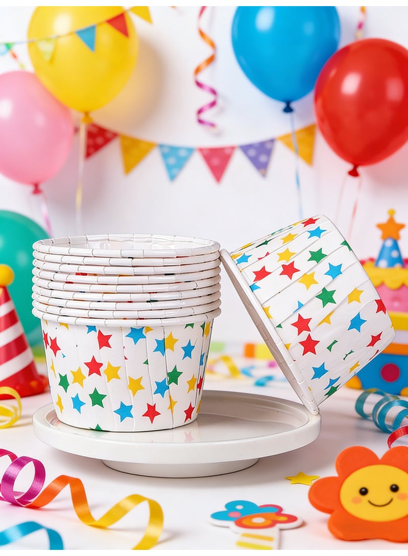 صحة هوم ٥٠ قطعة أكواب كب كيك قابلة للفرد بطبعة نجوم، أكواب خبز ومفن من ورق غذائي مقاوم للشحوم، مناسبة للحفلات والزفاف - Image 1