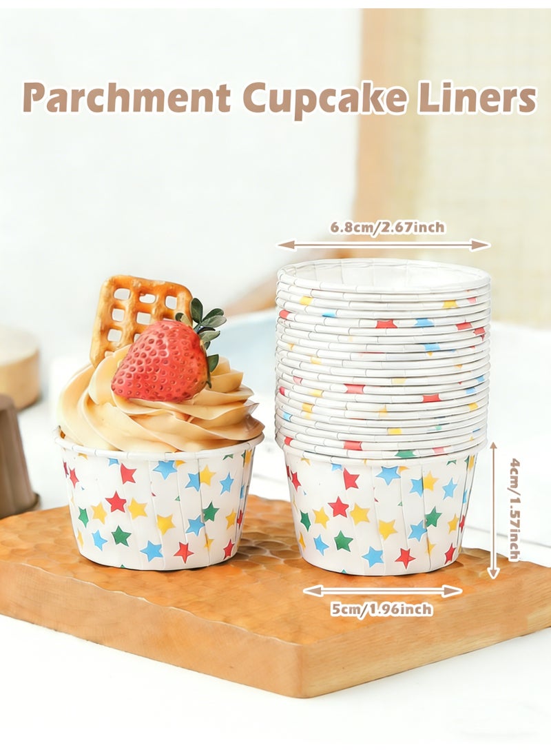 صحة هوم ٥٠ قطعة أكواب كب كيك قابلة للفرد بطبعة نجوم، أكواب خبز ومفن من ورق غذائي مقاوم للشحوم، مناسبة للحفلات والزفاف - Image 4