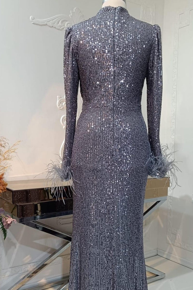 Esilanur Huma Hijab Evening Dress Silver  - Image 2