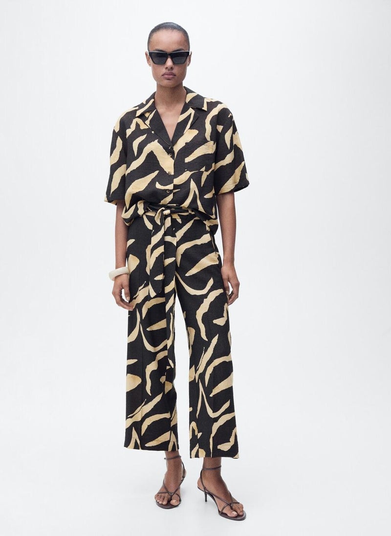 MANGO Printed Straight-Fit Trousers With Belt  - Image 4