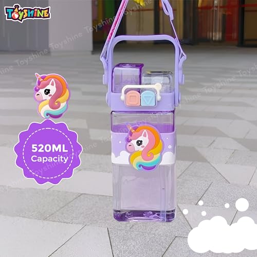 Toyshine 520ML Unicorn Theme BPA Free Water Bottle with Dual Cap | Double Drinking Straw Cup | Leak-Proof | Strap & Carry Handle | Portable Handheld Kids Tumbler Perfect for Travel Picnic Sport School - Image 5