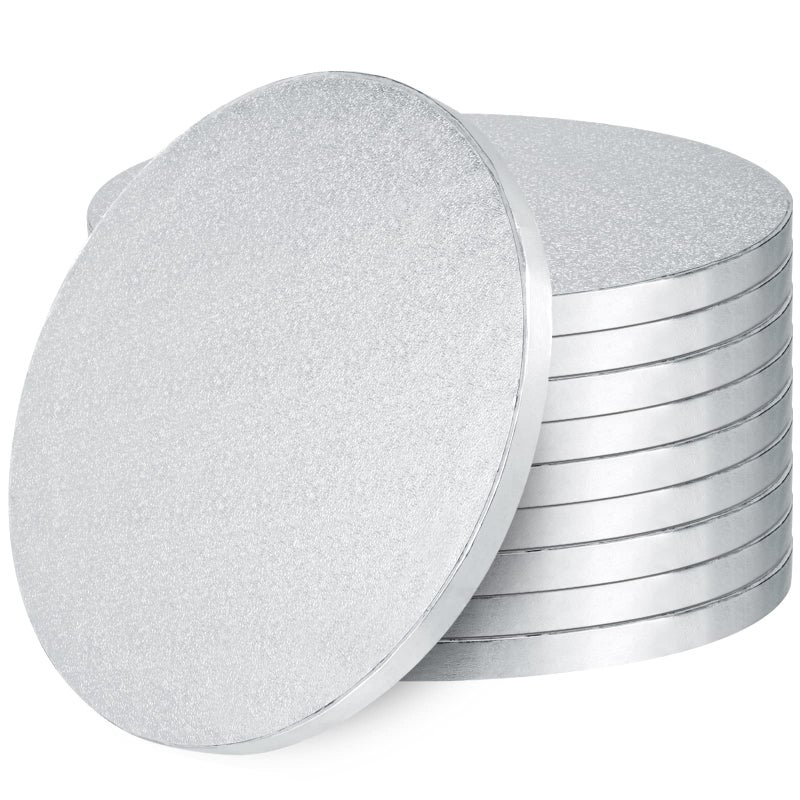 MANCHAP 10 Pcs 12 Inch Round Silver Cake Board Drums 12 Inch Thick Cake Drum Base for Decorating and Displaying Cakes Pastries