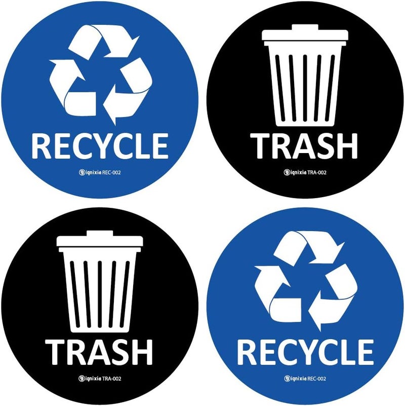 IGNIXIA Recycle & Trash Stickers Combo, Trash Bin Decals Recycle Sticker Trash Symbols Sticker 4 X 4 Inches PVC Vinyl Self Adhesive (Blue and Black) - Image 1