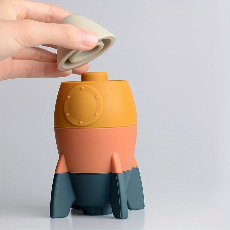 Morandi Silicone Rocket Stacking Toy Educational Gift for Kids Hand Eye Coordination - Image 1