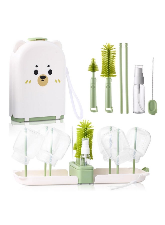 Hranio Baby Bottle Cleaner Brush Set Bottle Cleaner Brush Set Portable Bottle Cleaning Kit Set Silicone Brush, Nipple Brush, Straw Brush, Dispense Detergent Dispenser, Drying Rack - 6 in 1 - Image 1