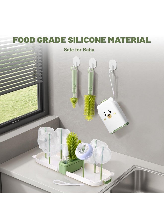 Hranio Baby Bottle Cleaner Brush Set Bottle Cleaner Brush Set Portable Bottle Cleaning Kit Set Silicone Brush, Nipple Brush, Straw Brush, Dispense Detergent Dispenser, Drying Rack - 6 in 1 - Image 2