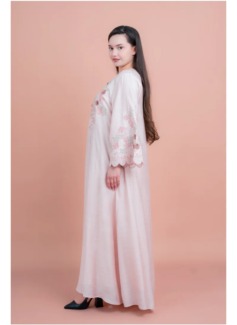 IKKXA Modern Embroidered Jalabiya IK4013 Peach