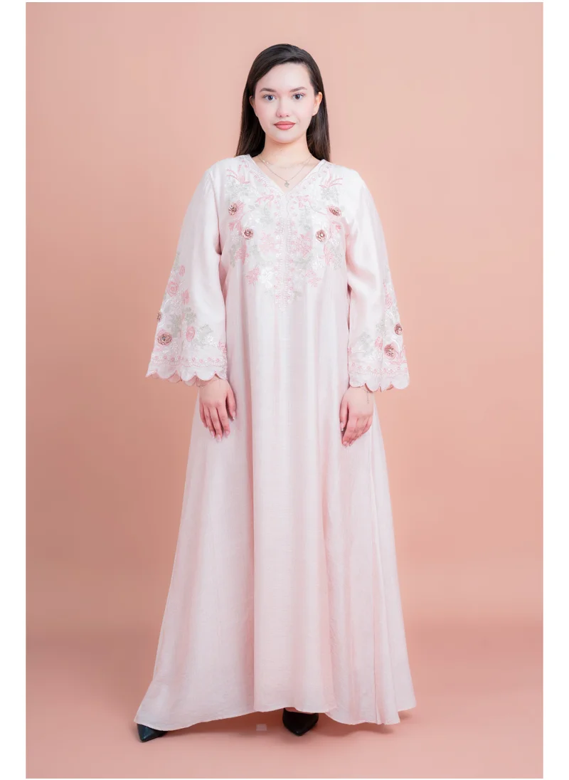 IKKXA Modern Embroidered Jalabiya IK4013 Peach