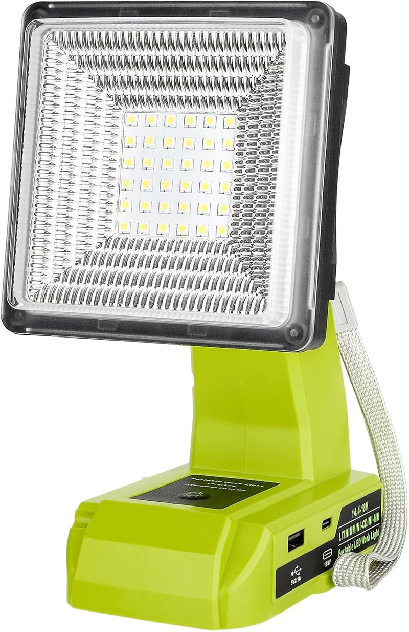 Adisipsoarin Cordless LED Work Light for Ryobi 18V Battery, 25W LED Floodlight with USB-A&USB-C 2.1A Fast Charging Ports for Jobsite, Car Repairing, Camping, Emergency - Image 1