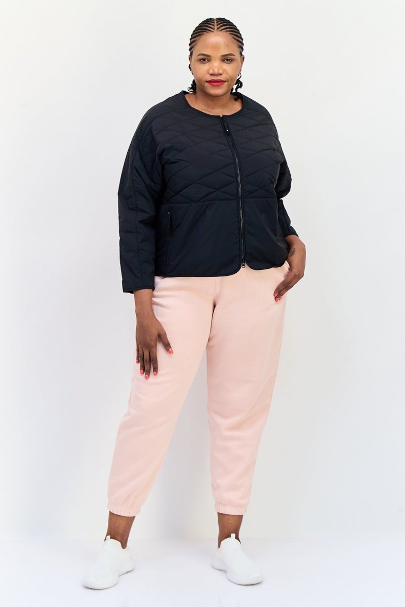 Adidas جاكيت خارجي مبطن بأكمام طويلة للنساء بحجم كبير، أسود - Image 4