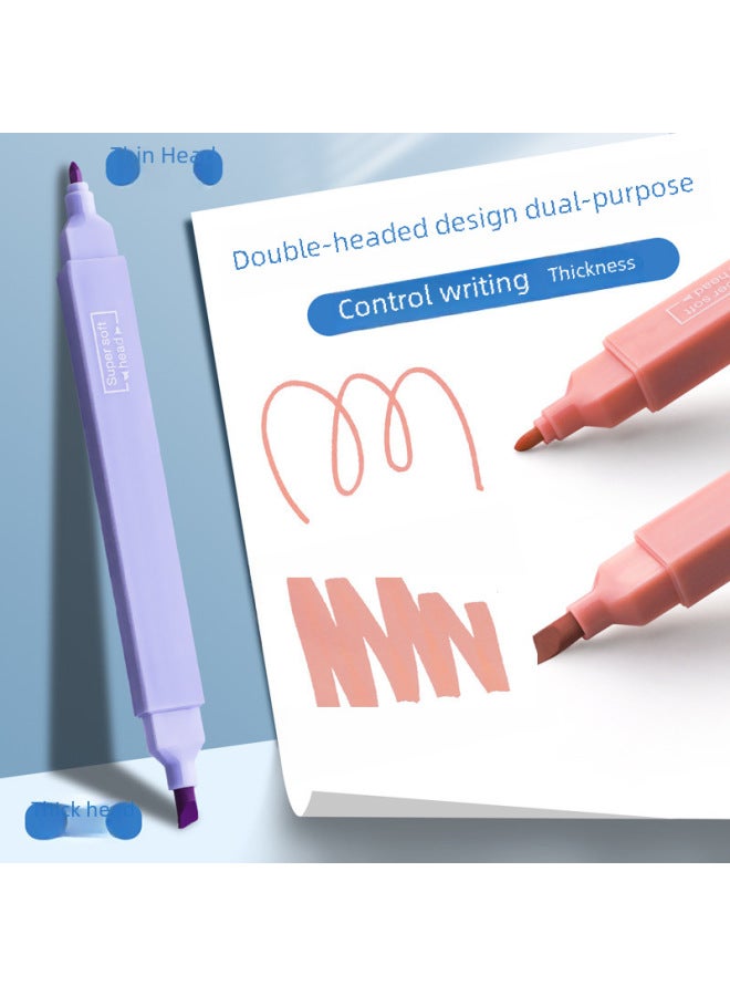 Obos Double-headed Fluorescent Pen Marking Pen Students Use Morandi Hand Account Stationery Key Mark Thickness Color Macaron - Image 2