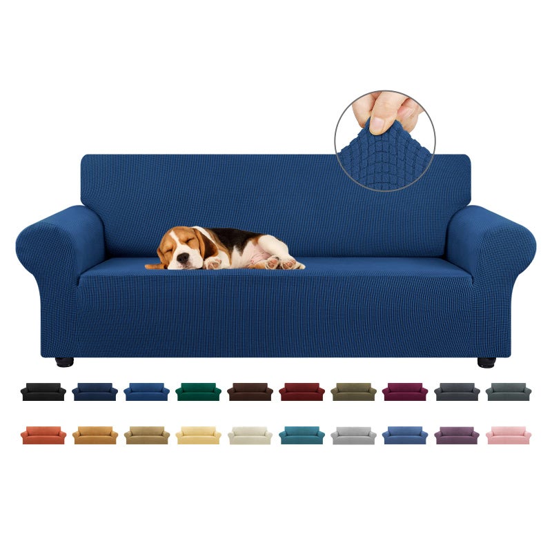 KEKUOU Stretch Sofa Cover Slipcover ï¼ŒCouch Covers for 3 Cushion Couch Sofa pet Friendly (78"-94") Furniture Protector Sofa with Elastic Bottom for Kids,Dog, Jacquard Small Checked(Large,Classic Blue) - Image 1