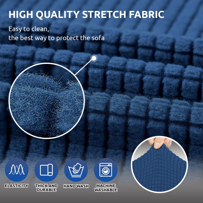 KEKUOU Stretch Sofa Cover Slipcover ï¼ŒCouch Covers for 3 Cushion Couch Sofa pet Friendly (78"-94") Furniture Protector Sofa with Elastic Bottom for Kids,Dog, Jacquard Small Checked(Large,Classic Blue) - Image 5