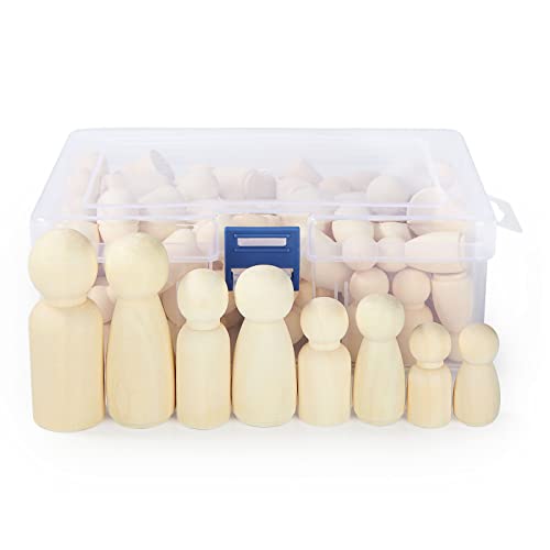 JMIATRY 100PCS Wooden Peg People Wooden Peg Dolls Unfinished Wooden People Figures With Storage Case Pegs Dolls Family Woodens Peoples for Craft Art Projects and Decoration (8 Size,1.3 to 2.56 inches) - Image 3