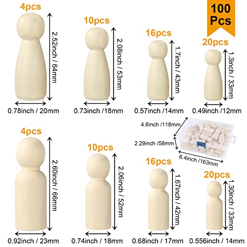 JMIATRY 100PCS Wooden Peg People Wooden Peg Dolls Unfinished Wooden People Figures With Storage Case Pegs Dolls Family Woodens Peoples for Craft Art Projects and Decoration (8 Size,1.3 to 2.56 inches) - Image 2