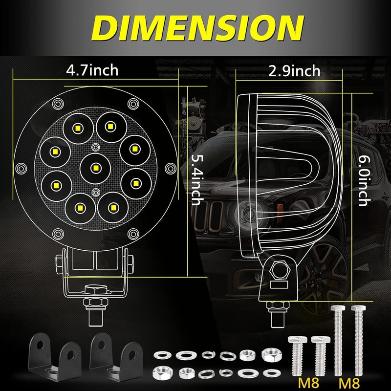 AKD Part 5 Inch 90W Round Spot LED Off Road Lights - 9000LM Fog Lights for Trucks, SUVs, ATVs, and More - Image 2