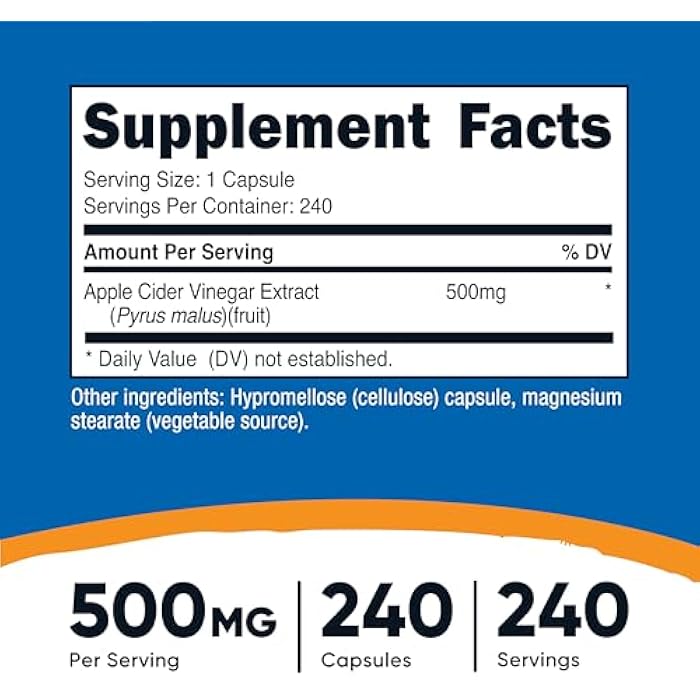 Nutricost Apple Cider Vinegar Capsules 500mg, 240 Vegetarian Capsules - Natural, Vegetarian, GMP, Non-GMO and Gluten Free - Image 2