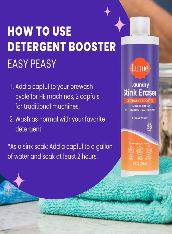 Lume Laundry Stink Eraser - Detergent Booster & Sink Soak - Eliminates Body Odor In Clothes - Odor Blasting Enzyme Blend - Makes Your Detergent Work Better - Free And Clear - 8 fluid ounces (2 Pack) - Image 5