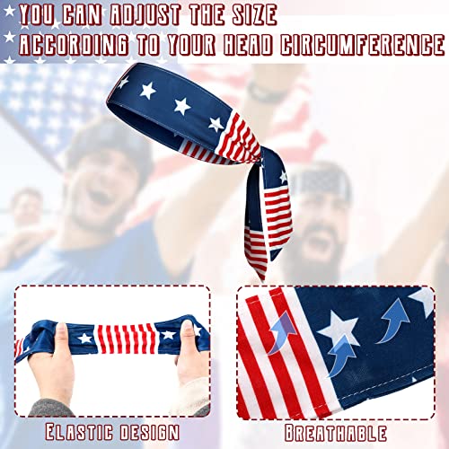 Civaner 8 Pcs American Flag Bandana Headbands USA Head Tie Ninja Karate Sweatbands Adjustable Hair Wrap Bands for Men Kids Boys Workout Sports Tennis Basketball Running, Patriotic Labor Accessories - Image 4
