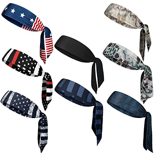Civaner 8 Pcs American Flag Bandana Headbands USA Head Tie Ninja Karate Sweatbands Adjustable Hair Wrap Bands for Men Kids Boys Workout Sports Tennis Basketball Running, Patriotic Labor Accessories - Image 1