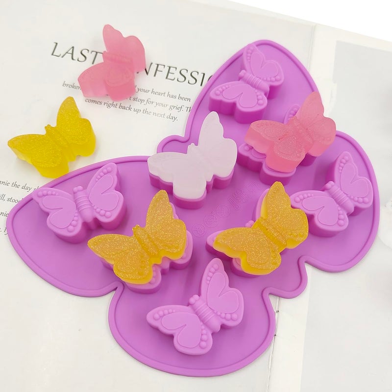 YuCool 3 PCS Silicone Butterfly Chocolate Molds, Non-Stick Butterfly Shape Candy Mold, Pink, Blue, Purple - Image 2