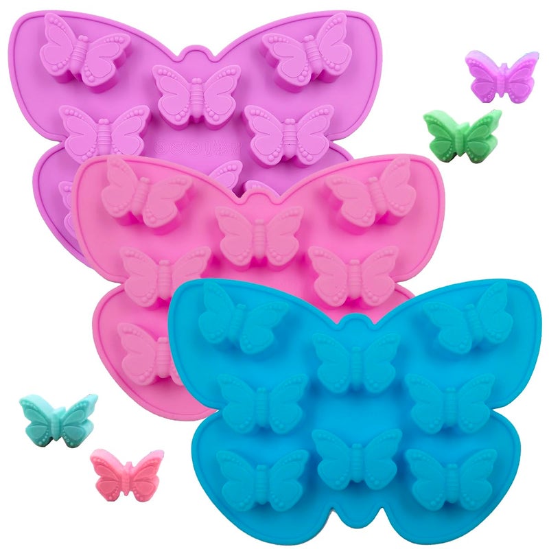 YuCool 3 PCS Silicone Butterfly Chocolate Molds, Non-Stick Butterfly Shape Candy Mold, Pink, Blue, Purple - Image 1