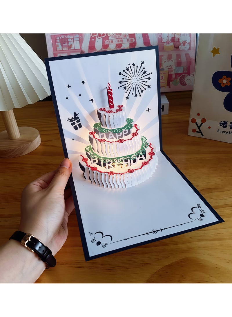 3D Birthday Cards, Play Music Warm LED Light Birthday Cake Card, Music Greeting Cards Gift for Women Mom Wife Sister Girl - Image 3