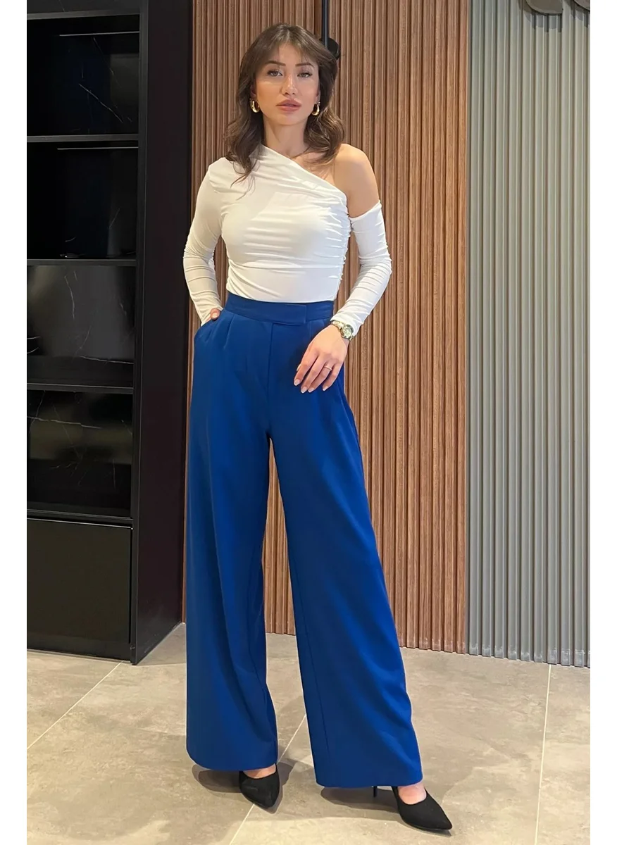 Gülseli Women's High Waist Velcro Wide Leg Palazzo Trousers