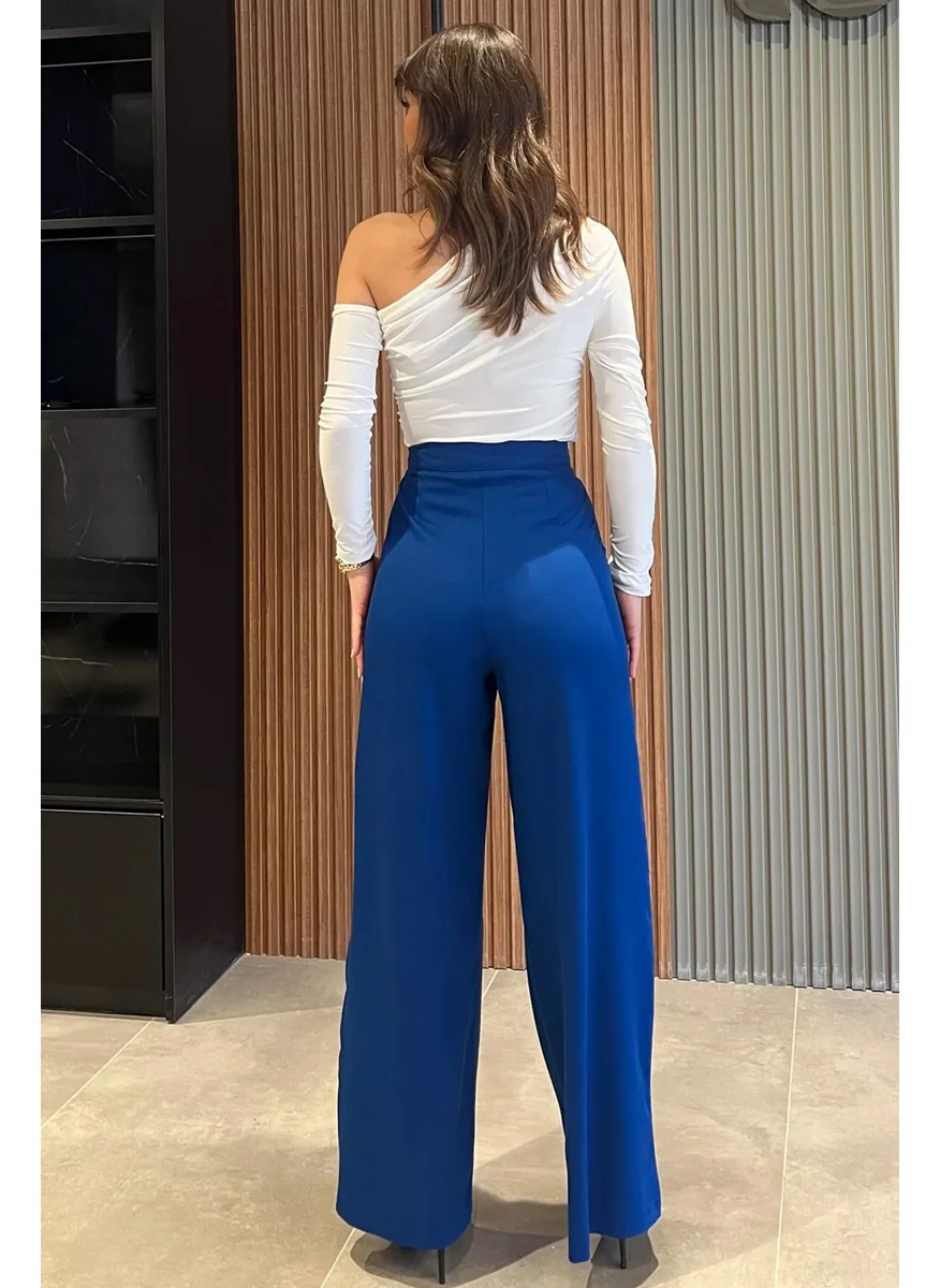 Gülseli Women's High Waist Velcro Wide Leg Palazzo Trousers