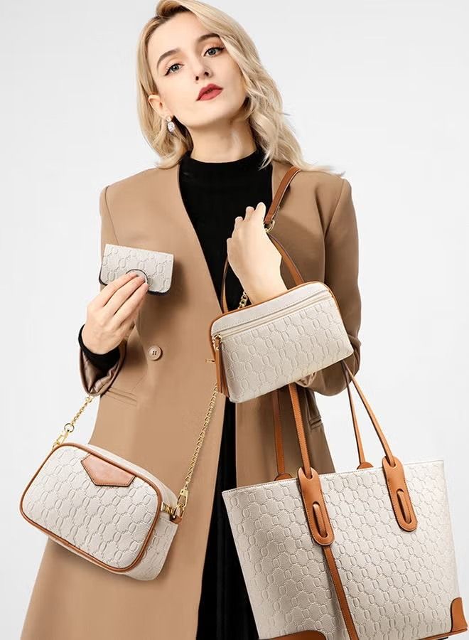 NIBEMINENT 4-Piece Women Commute Large Capacity Tote Bag with One Shoulder Cross-body Chain Bag and Wallet  - Image 2